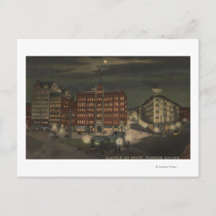Cartão Postal Seattle, Praça WAPioneer à Noite