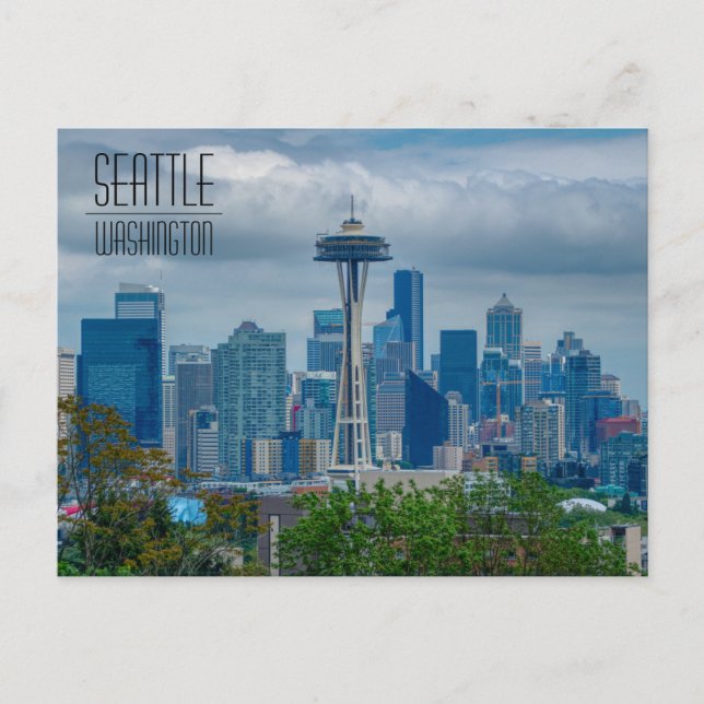 Cartão Postal Seattle Skyline com Agulha Espacial em renovação (Frente)