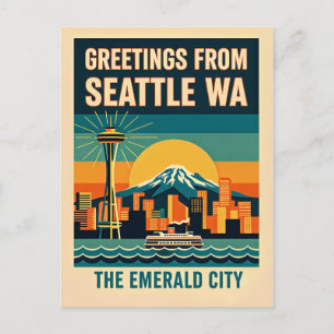 Cartão Postal Seattle Washington – A Cidade Esmeralda Retro Anos