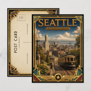 Cartão Postal Seattle Washington Arte Deco Vintage Idade Dourada