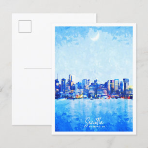 Cartão Postal Seattle Washington Bellinda paisagem de aquarela