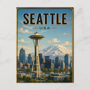 Cartão Postal Seattle Washington Cidade Esmeralda Cena de Montan