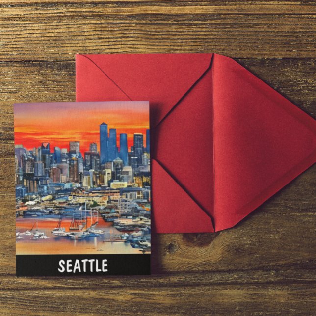 Cartão Postal Seattle Washington Cityscape Sunset (Seattle Sunset Skyline Postcard)