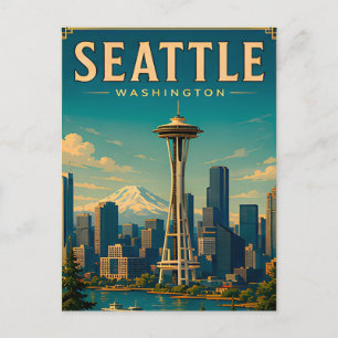 Cartão Postal ☕ Seattle Washington Lembrança de Viagem Retro