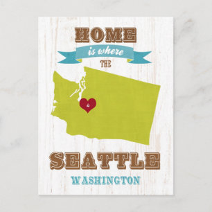 Cartão Postal Seattle, Washington Map - O Lar É Onde