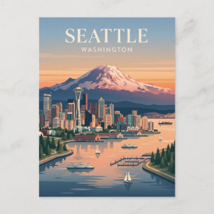 Cartão Postal Seattle Washington Mt Rainier Pôr do Sol