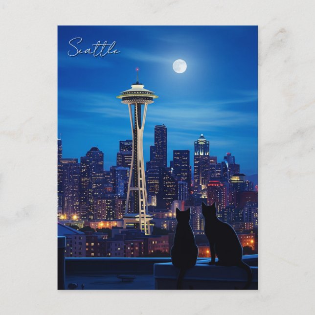 Cartão Postal Seattle Washington Night (Frente)