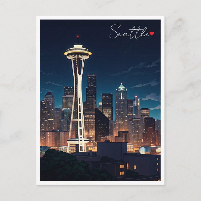 Cartão Postal Seattle Washington Night (Frente)