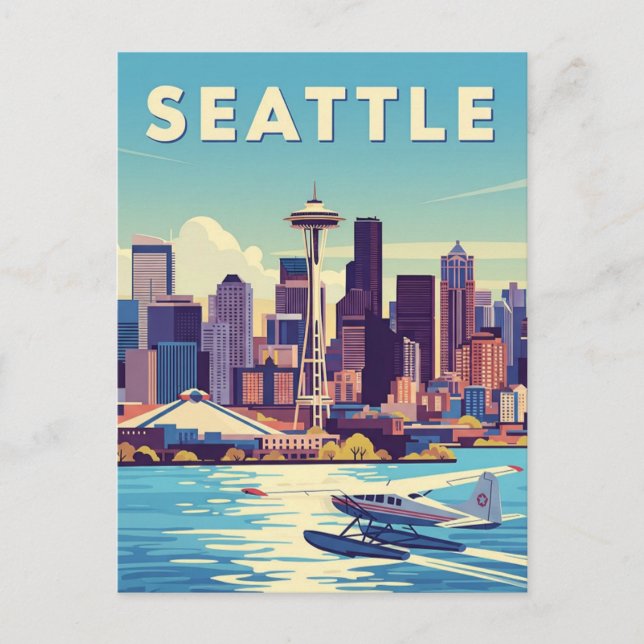 Cartão Postal Seattle Washington Retro Seaplane (Frente)