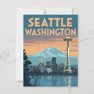 Cartão Postal Seattle Washington Retro Skyline