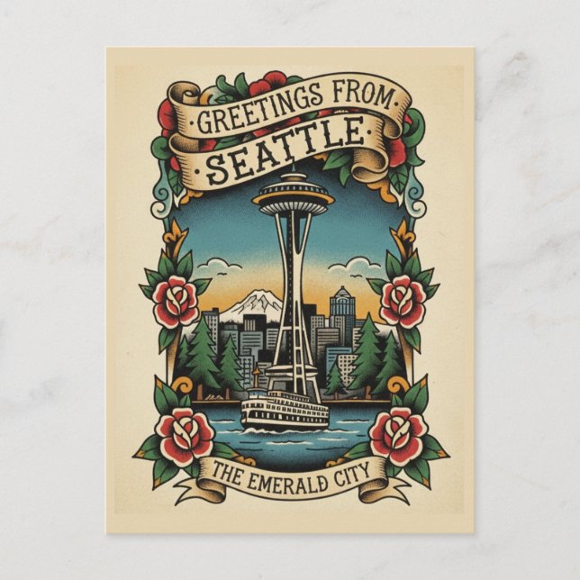 Cartão Postal Seattle Washington Retro Vintage (Frente)