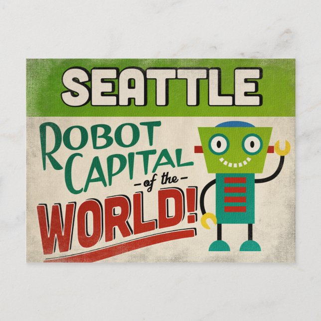 Cartão Postal Seattle Washington Robot - Funny Vintage (Frente)