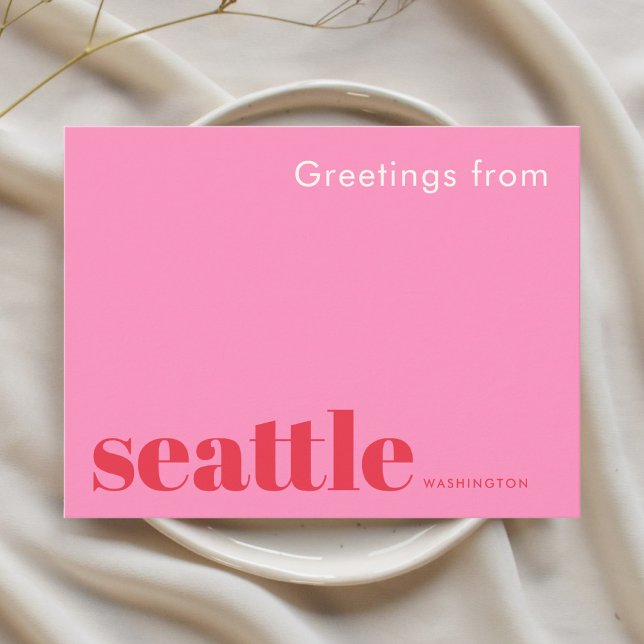Cartão Postal Seattle Washington tipográfico rosa  (Criador carregado)