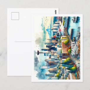 Cartão Postal Seattle Washington USA Familiar Place aquarela