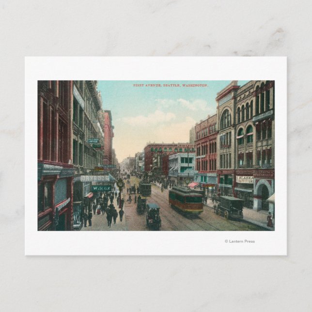 Cartão Postal Seattle, Washington, Vista aérea da primeira aveni (Frente)