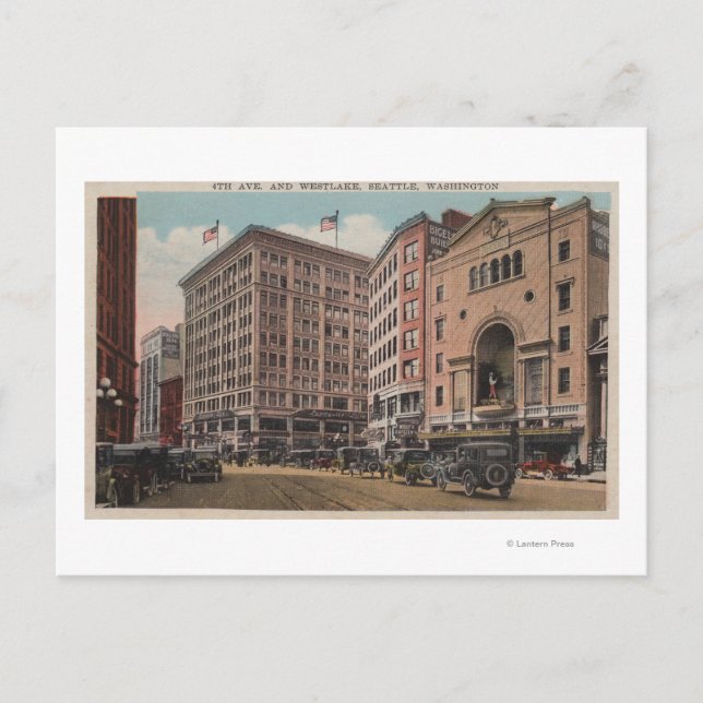 Cartão Postal Seattle, WAView of 4th Ave & Westlake (Frente)
