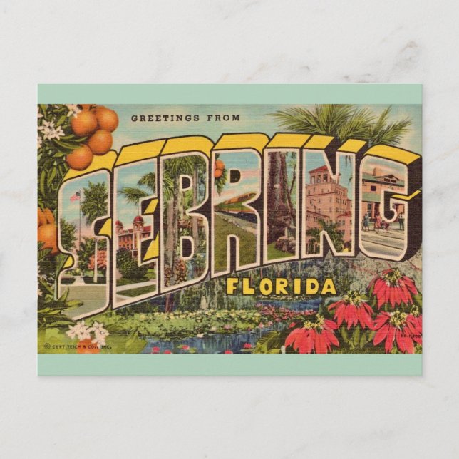 Cartão Postal Sebring Flórida Antiga  (Frente)