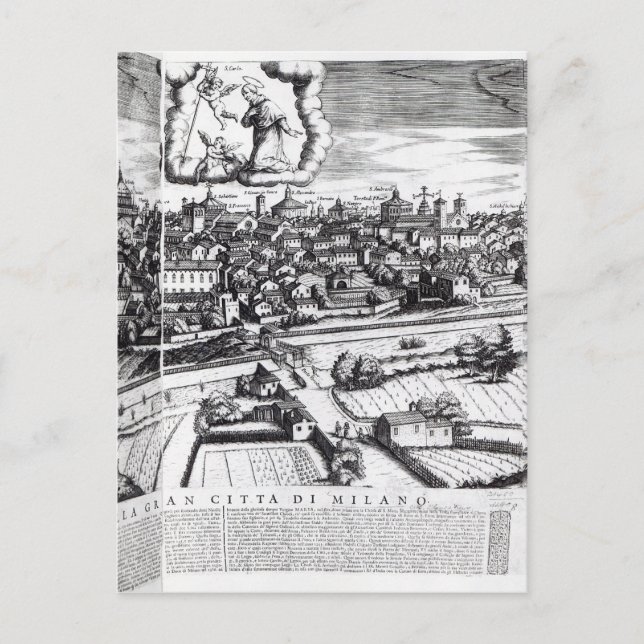 Cartão Postal Seção de um Mapa de Milão, 1640 (Frente)
