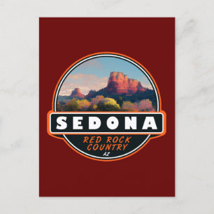 Cartão Postal Sedona Arizona Red Rock Country Watercolor Emblem