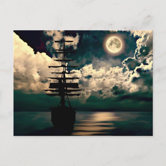 Cartão Postal Segelschiff bei Vollmond Postkarte (Frente)