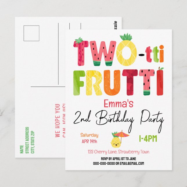 Cartão Postal SEGUNDO ANIVERSÁRIO tropical Fruta de duas frutas (Frente/Verso)