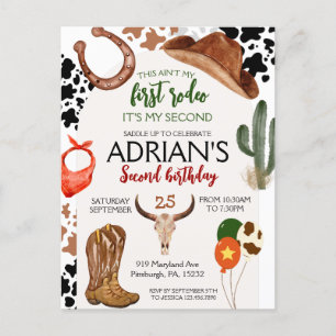 Cartão Postal Segundo de aniversário do cowboy Festa de aniversá
