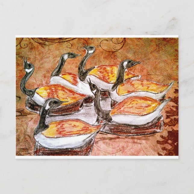 Cartão Postal Seis Gansos Pondo Ovos (Frente)