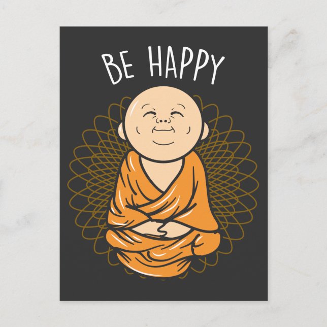 Cartão Postal Seja feliz Zen Little Buddha Mandala Budista (Frente)