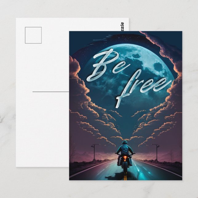 Cartão Postal Seja livre | Motociclismo de lua (Frente/Verso)