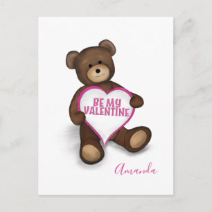 Cartão Postal Seja Meu Namorado Urso Teddy Fofo e Coração