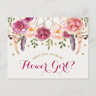 Cartão Postal Seja Minha Garota Flor Russa Boho Proposta Floral