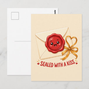 Cartão Postal Selado Com Um Beijo Design De Carta De Amor Fofo