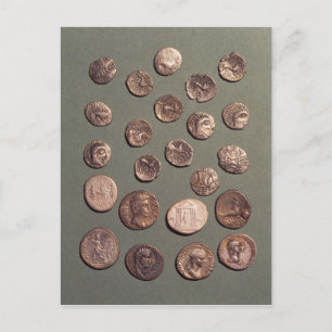 Cartão Postal Seleção de moedas cilíndricas e romanas encontr