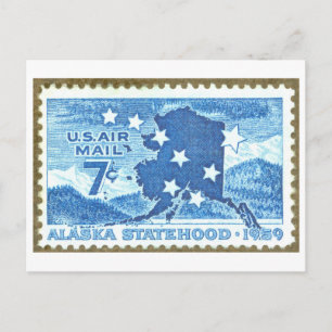 Cartão Postal Selo comemorativo do estado do Alasca Vintage