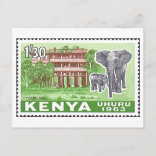 Cartão Postal Selo de Elefante do Quênia dos anos 60 Vintage