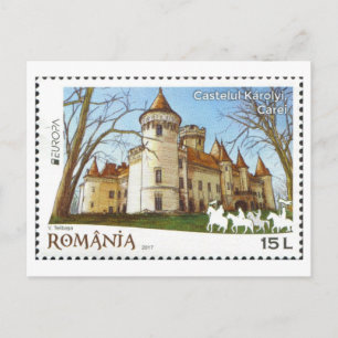 Cartão Postal Selo do Castelo Károlyi da Romênia Antiga