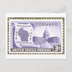 Cartão Postal Selo do Centenário de Wisconsin Vintage