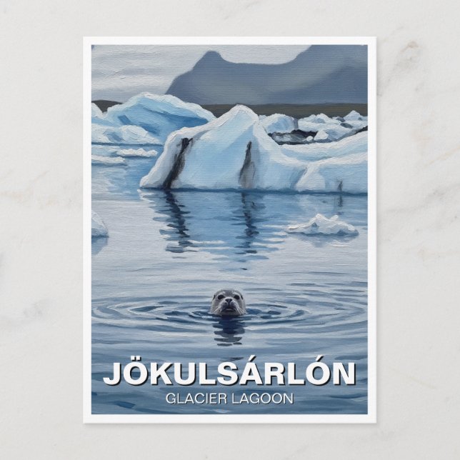 Cartão Postal Selo na Islândia Lagoa Glacial Jökulsárlón Viagem (Frente)