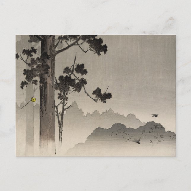 Cartão Postal Selo pendurado numa árvore - Bloco de Madeira Japo (Frente)
