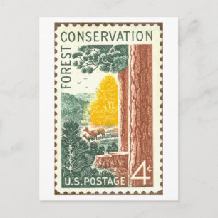Cartão Postal Selo postal de conservação florestal vintage EUA