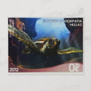 Cartão Postal Selo postal grego Tartaruga-cabeçuda 