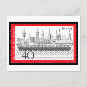 Cartão Postal Selo Vintage Alemão Hamburgo Década de 1970