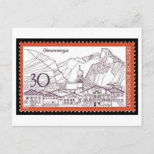 Cartão Postal Selo Vintage Oberammergau Alemão Década de 1970
