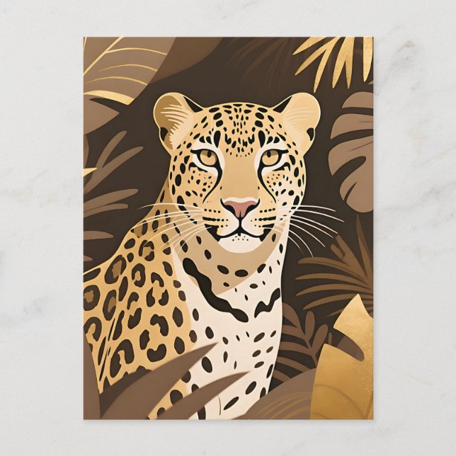 Cartão Postal Selva Boho da Onça Dourada Vida Selvagem  (Frente)