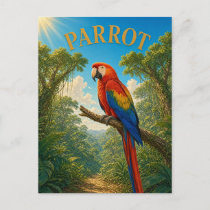 Cartão Postal Selva de Papagaios Dossel Watercolor GeoSaga