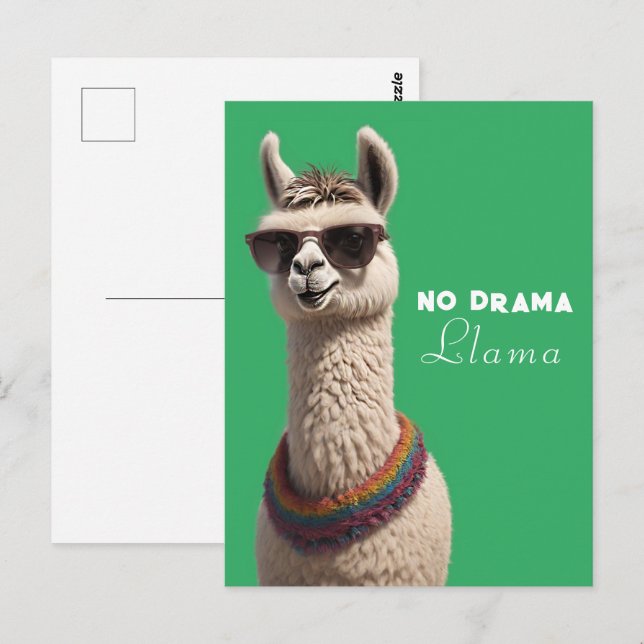 Cartão Postal Sem Drama Llama Funky Alpaca Sunglass Green (Frente/Verso)