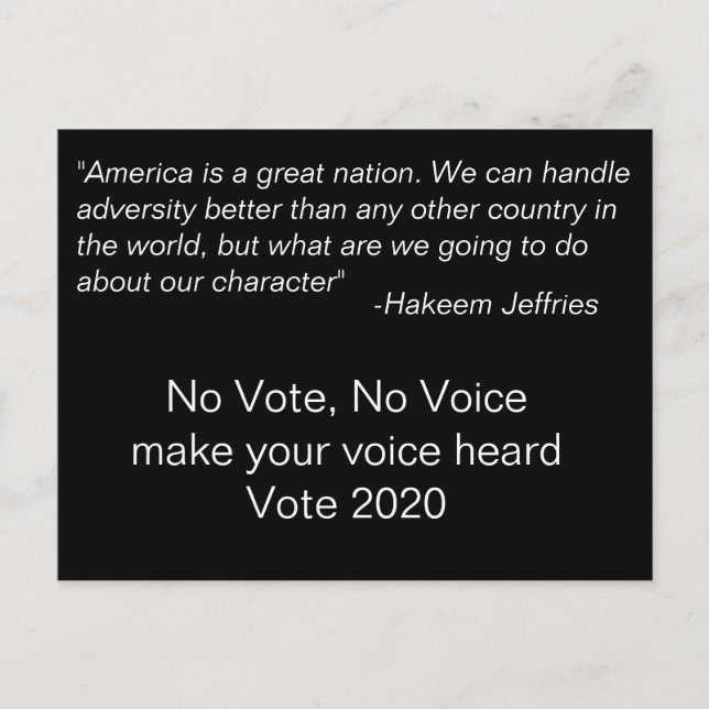 Cartão Postal Sem Voto, Sem Voz Hakeem Jeffries Citação (Frente)