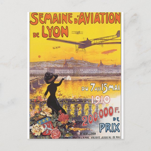 Cartão Postal Semaine d'Aviation de Lyon Viagens vintage (Frente)