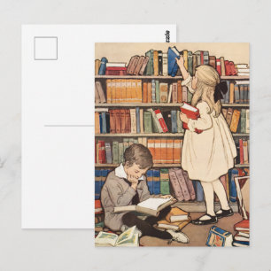 Cartão Postal Semana do Livro Infantil Vintage Ilustração de Bib