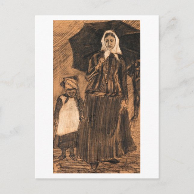 Cartão Postal Sena sob guarda-chuva com garota, Van Gogh Fine Ar (Frente)